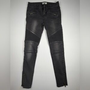 Free People Black Moto Skinny Jeans Zip Ankle Stretch Size 26